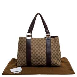 Pre Owned Gucci Beige/Purple GG Canvas and Leather Medium Bamboo Bar Tote