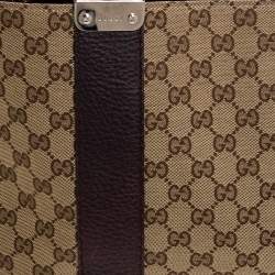 Pre Owned Gucci Beige/Purple GG Canvas and Leather Medium Bamboo Bar Tote