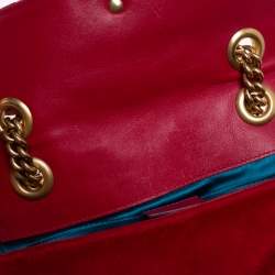 Pre Owned Gucci Red Matelasse Velvet Mini GG Marmont Shoulder Bag