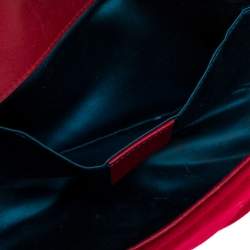 Pre Owned Gucci Red Matelasse Velvet Mini GG Marmont Shoulder Bag