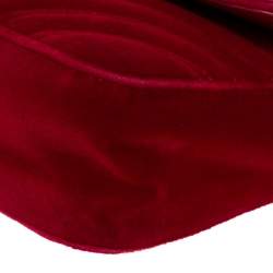 Pre Owned Gucci Red Matelasse Velvet Mini GG Marmont Shoulder Bag
