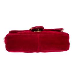Pre Owned Gucci Red Matelasse Velvet Mini GG Marmont Shoulder Bag