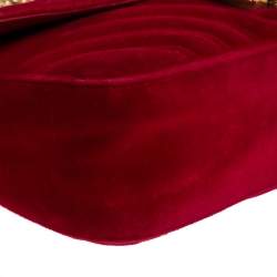 Pre Owned Gucci Red Matelasse Velvet Mini GG Marmont Shoulder Bag