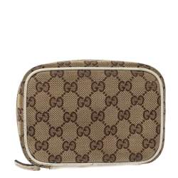 Pre Owned Gucci Beige GG Canvas and Leather Pouch