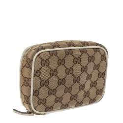 Pre Owned Gucci Beige GG Canvas and Leather Pouch