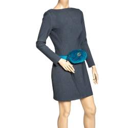 Pre Owned Gucci Turquoise Matelasse Velvet GG Marmont Belt Bag