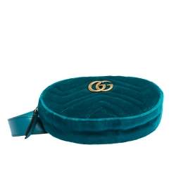 Pre Owned Gucci Turquoise Matelasse Velvet GG Marmont Belt Bag