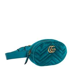 Pre Owned Gucci Turquoise Matelasse Velvet GG Marmont Belt Bag