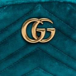 Pre Owned Gucci Turquoise Matelasse Velvet GG Marmont Belt Bag