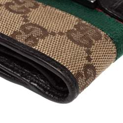 Gucci Beige/Dark Brown GG Canvas and Leather Web Compact Wallet