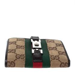 Gucci Beige/Dark Brown GG Canvas and Leather Web Compact Wallet