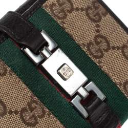Gucci Beige/Dark Brown GG Canvas and Leather Web Compact Wallet