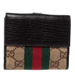 Gucci Beige/Dark Brown GG Canvas and Leather Web Compact Wallet