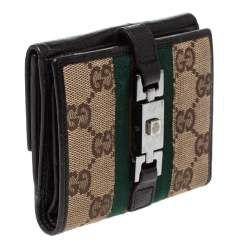 Gucci Beige/Dark Brown GG Canvas and Leather Web Compact Wallet