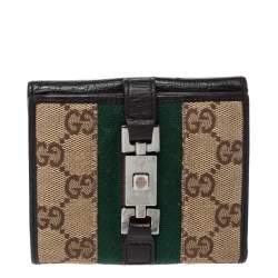 Gucci Beige/Dark Brown GG Canvas and Leather Web Compact Wallet