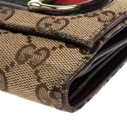 Gucci Beige/Brown GG Canvas Web Horsebit Compact Wallet