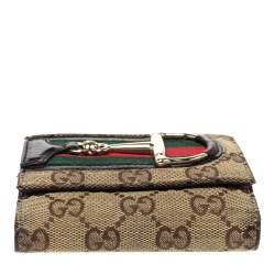 Gucci Beige/Brown GG Canvas Web Horsebit Compact Wallet