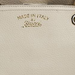 Pre Owned Gucci Ivory Grained Leather Medium Bamboo Shopper Tote