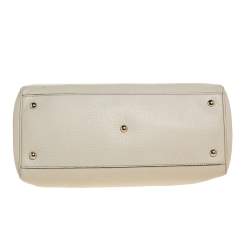 Pre Owned Gucci Ivory Grained Leather Medium Bamboo Shopper Tote