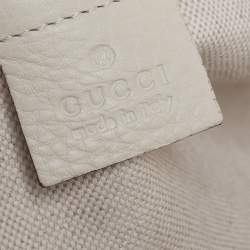 Pre Owned Gucci Ivory Grained Leather Medium Bamboo Shopper Tote