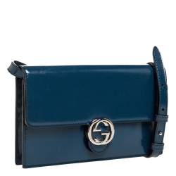 مملوكة مسبقًا Gucci Dark Teal Leather Interlocking G Flap Clutch Bag