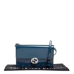 مملوكة مسبقًا Gucci Dark Teal Leather Interlocking G Flap Clutch Bag