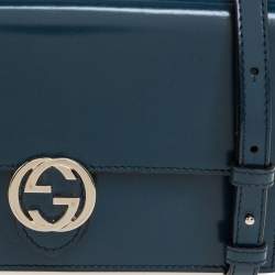 مملوكة مسبقًا Gucci Dark Teal Leather Interlocking G Flap Clutch Bag