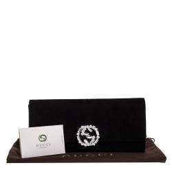 Pre Owned Gucci Black Crystal Embellished Suede Interlocking G Broadway Clutch