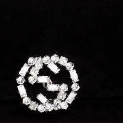 Pre Owned Gucci Black Crystal Embellished Suede Interlocking G Broadway Clutch