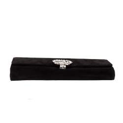 Pre Owned Gucci Black Crystal Embellished Suede Interlocking G Broadway Clutch