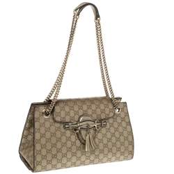 Pre Owned حقيبة كتف غوتشي ايميلي كبيرة سلسلة جلد غوتشيسيما ذهبية