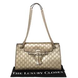 Pre Owned حقيبة كتف غوتشي ايميلي كبيرة سلسلة جلد غوتشيسيم�ا ذهبية