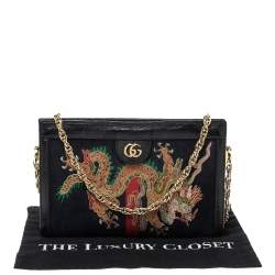 Pre Owned Gucci Black Suede and Leather Ophidia Dragon Bag