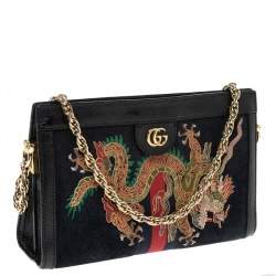 Pre Owned Gucci Black Suede and Leather Ophidia Dragon Bag
