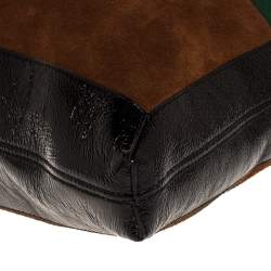 Pre Owned Gucci Brown/Black Suede and Leather Large Ophidia Tote