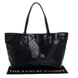 Pre Owned حقيبة يد غوتشي مرصعة معدن جلد و كانفاس مقوى مطبوع جي جي أسود