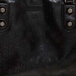 Pre Owned حقيبة يد غوتشي مرصعة معدن جلد و كانفاس مقوى مطبوع جي جي أسود