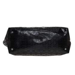 Pre Owned حقيبة يد غوتشي مرصعة معدن جلد و كانفاس مقوى مطبوع جي جي أسود