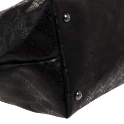 Pre Owned حقيبة يد غوتشي مرصعة معدن جلد و كانفاس مقوى مطبوع جي جي أسود