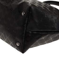 Pre Owned حقيبة يد غوتشي مرصعة معدن جلد و كانفاس مقوى مطبوع جي جي أسود