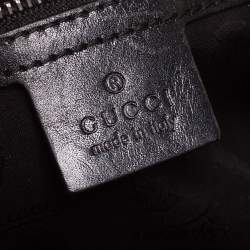 Pre Owned حقيبة يد غوتشي مرصعة معدن جلد و كانفاس مقوى مطبوع جي جي أسود