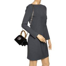 Pre Owned Gucci Black Shine Alligator Mini Thiara Bamboo Top Handle Bag