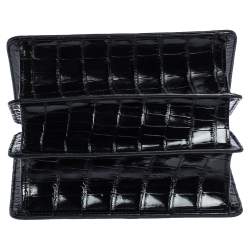 Pre Owned Gucci Black Shine Alligator Mini Thiara Bamboo Top Handle Bag