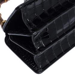 Pre Owned Gucci Black Shine Alligator Mini Thiara Bamboo Top Handle Bag