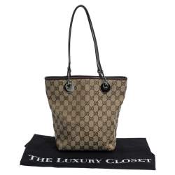 مملوكة مسبقًا Gucci Brown/Beige GG Canvas and Leather Eclipse Tote