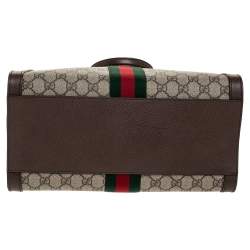 Pre Owned Gucci Brown/Beige GG Supreme Canvas and Leather Medium Ophidia Tote