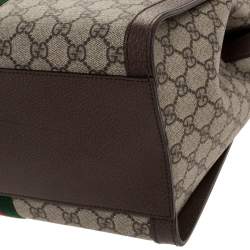 Pre Owned Gucci Brown/Beige GG Supreme Canvas and Leather Medium Ophidia Tote