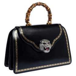 Pre Owned Gucci Black Leather Medium Thiara Bamboo Top Handle Bag