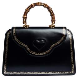 Pre Owned Gucci Black Leather Medium Thiara Bamboo Top Handle Bag