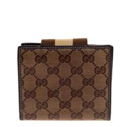 Gucci Beige/Brown GG Crystal Canvas Web Flap French Wallet